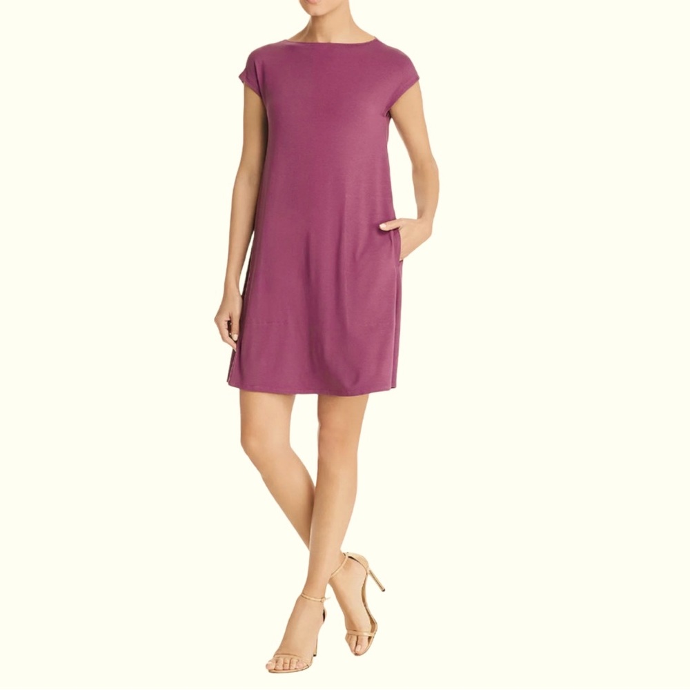 Eileen Fisher Jersey casual dress Bateau neck in plum, size petite medium